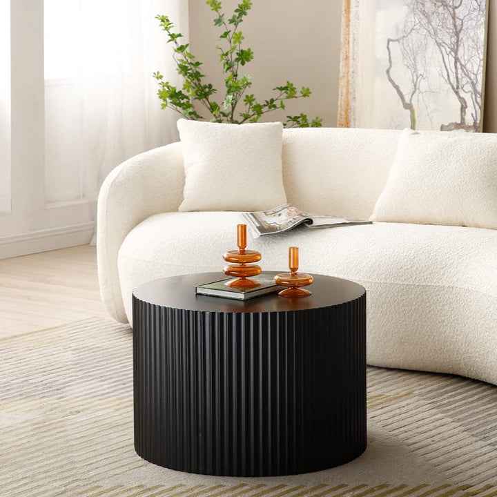 Modern Round Coffee Table Set, Black Matte Finish