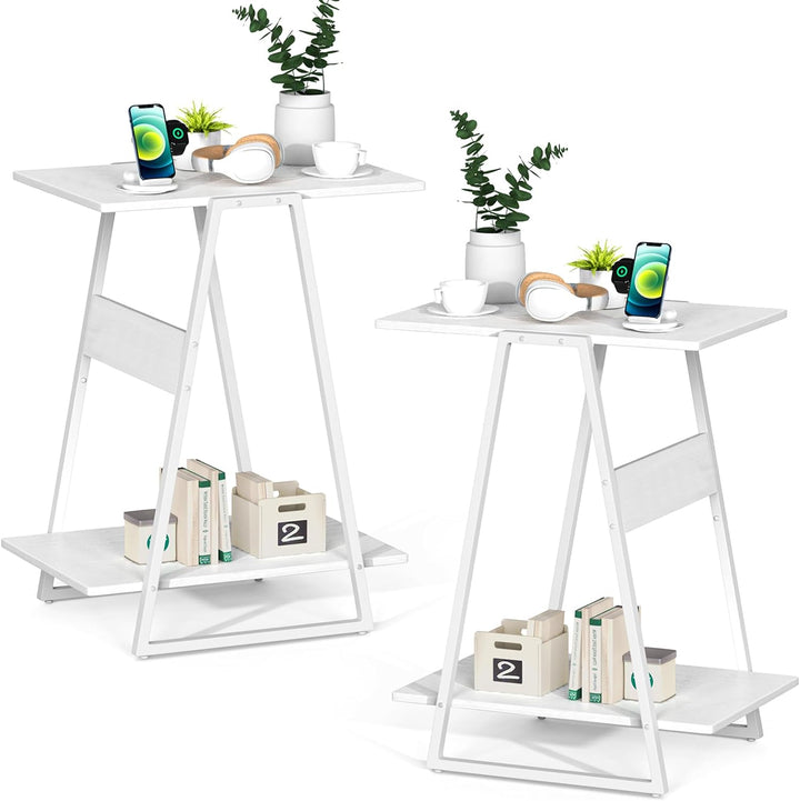 Small Table Set of 2-2 Tier Slim End Tables