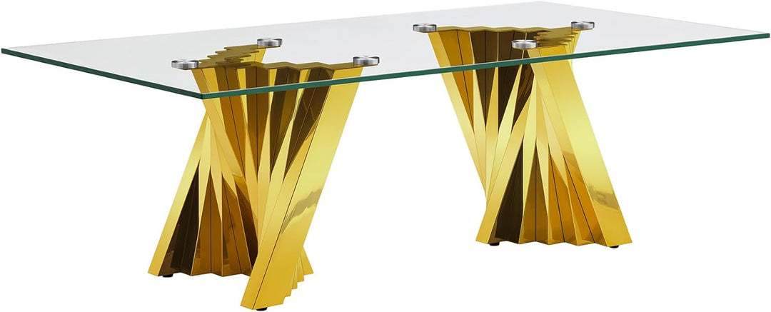 Modern Glass and Gold Stainless Steel Coffee Table, Gold21