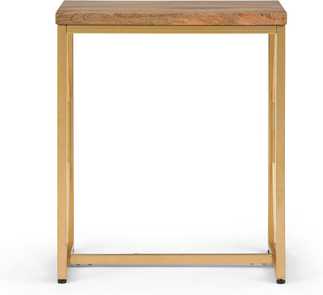 Metal Wood Accent Side Table Natural Gold