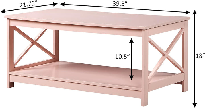 Convenience Concepts Oxford Coffee Table with Shelf, Blush Pink