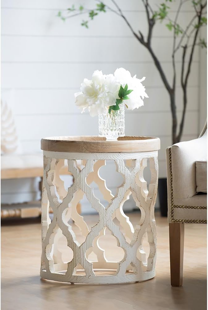 Stylish Side Tables for Living Rooms: Modern Coffee Table Center Piece, 23" Large Distressed White Side Table, White