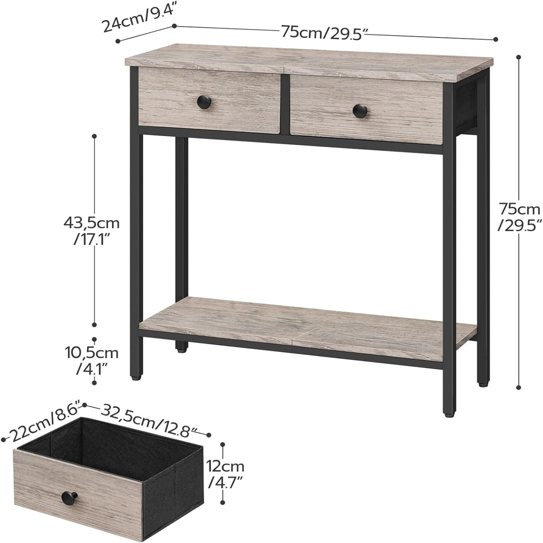 29.5" Console Table, 2 Fabric Drawers, 2-Tier Shelves