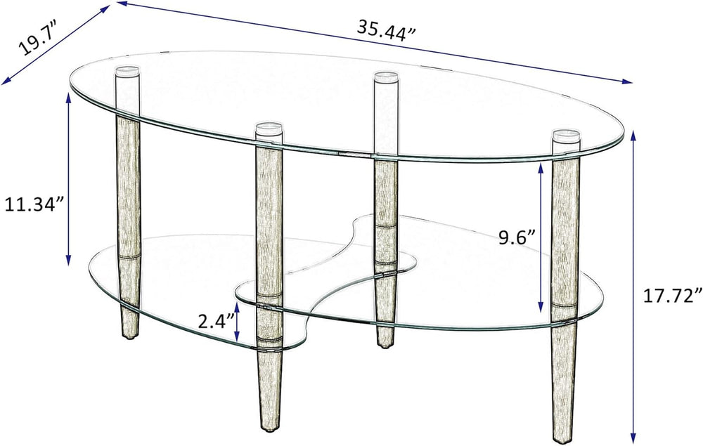 Modern Oval Glass Coffee Table, Transparent