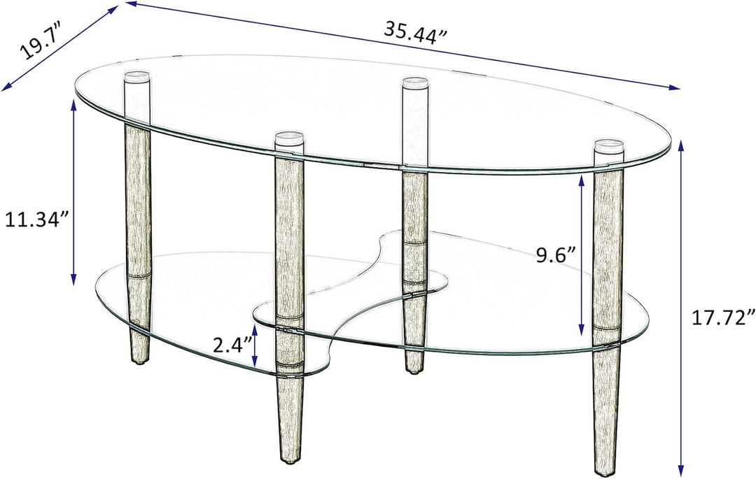 Modern Oval Glass Coffee Table, Transparent