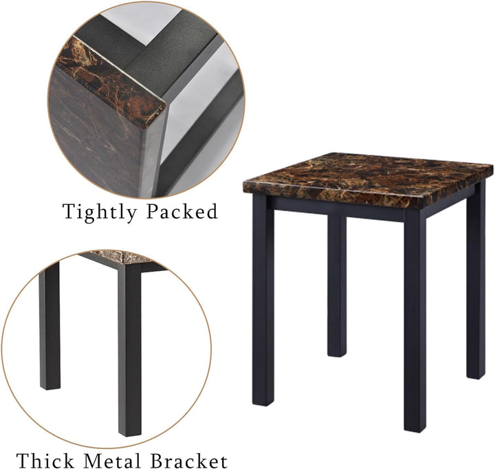 Lamerge Modern Marble Coffee End Table Set, 3-Piece, Brownblack