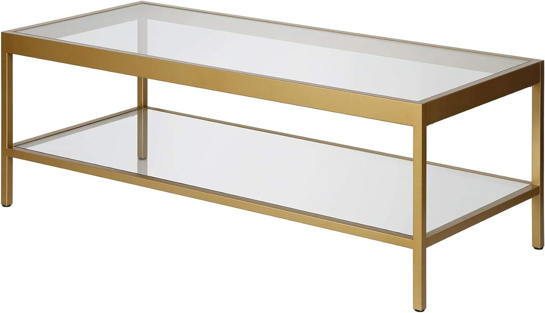 Rectangular Coffee Table, 45" Wide, Brass Finish, Modern Design