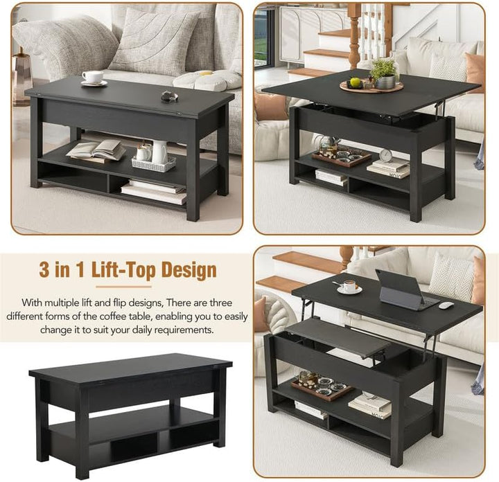 Versatile Coffee Table with Hidden Storage, Wooden Accent Table, Black