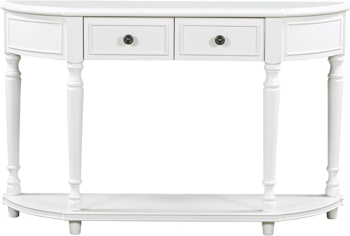 Retro Half Moon Entry Table, 2 Drawers, Shelf