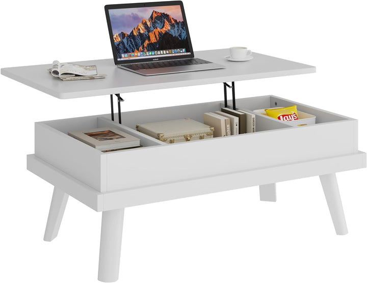 Shintenchi Lift Top Coffee Table with Hidden Compartment, White