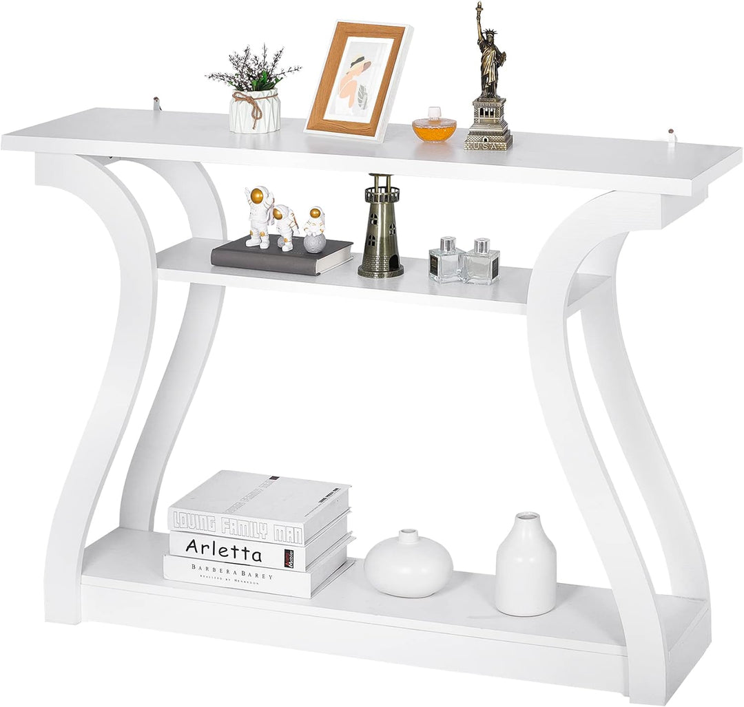 Wood Console Table, 3 Tier Accent Sofa, 47 in (White)