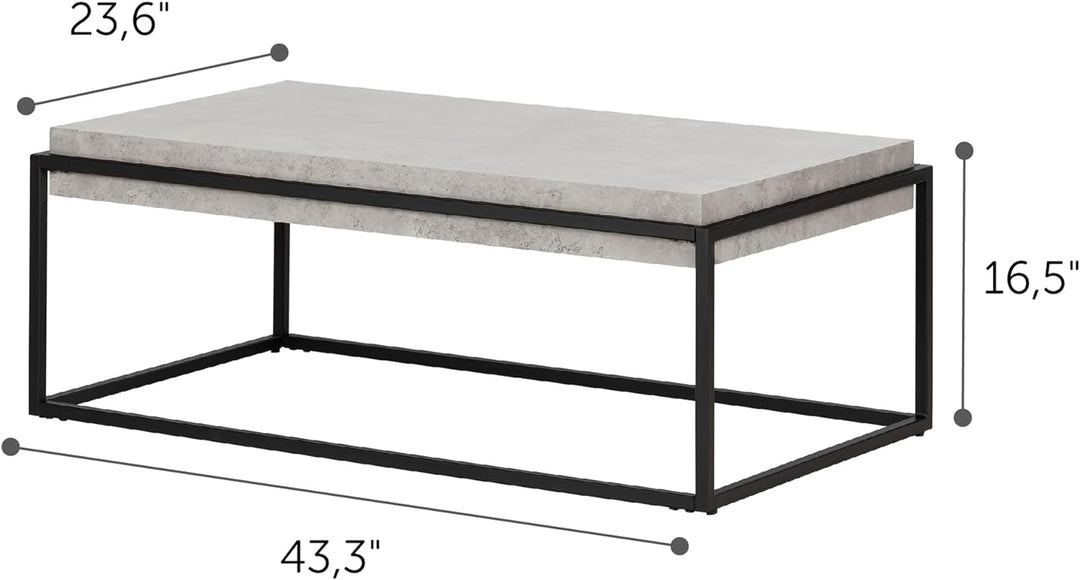 South Shore Industrial Coffee Table, Concrete Gray and Black