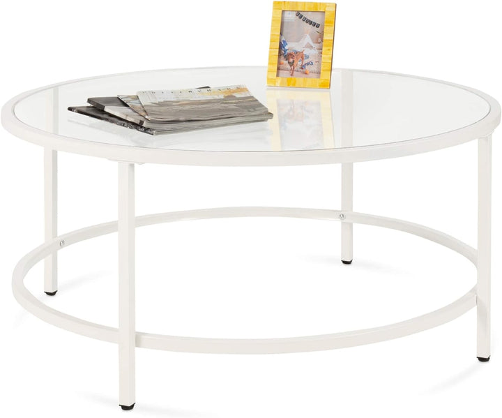 Modern Round Tempered Glass Accent Side Coffee Table, White