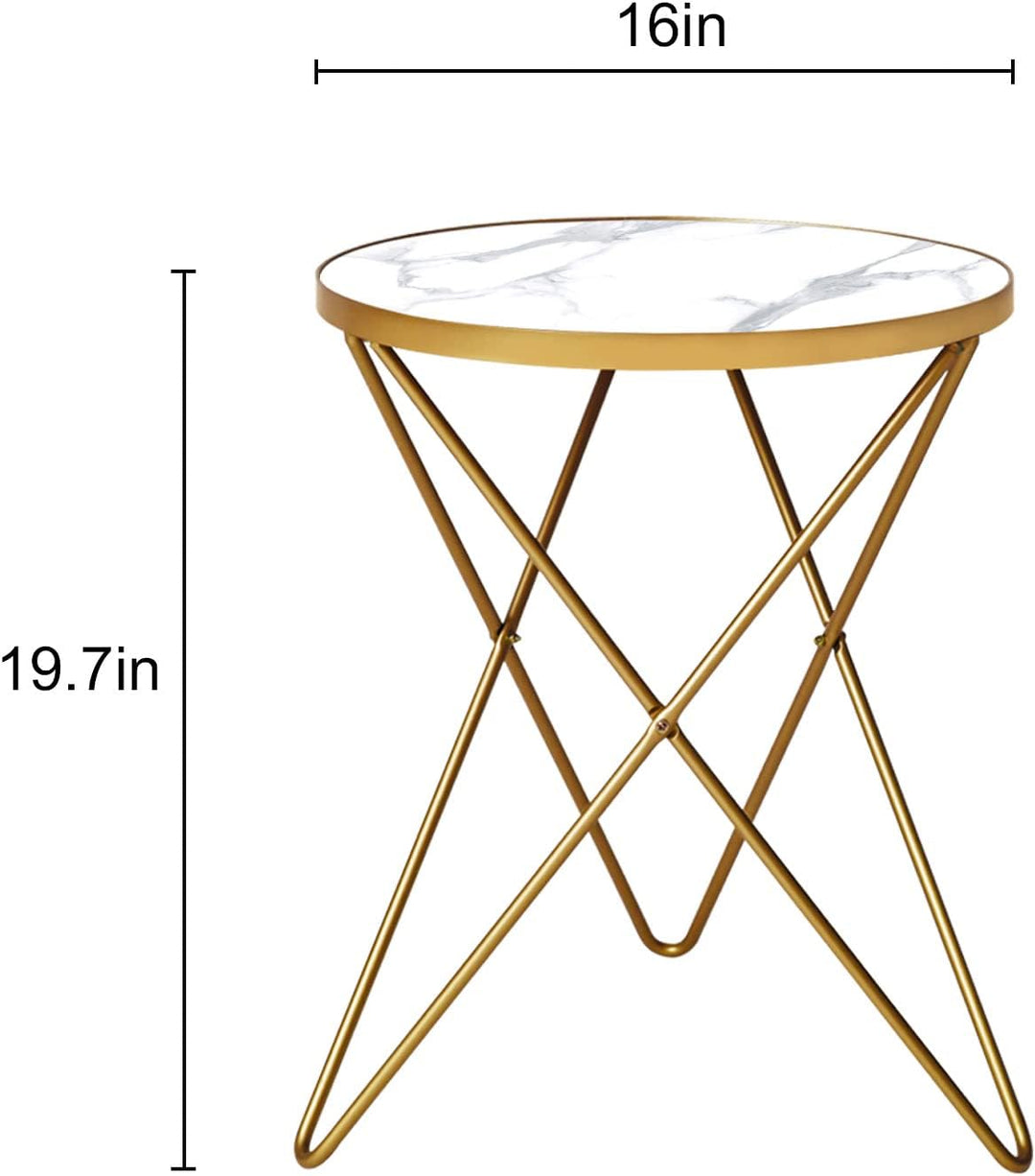 Modern Round Side Table, White Marble&gold Top, Gold