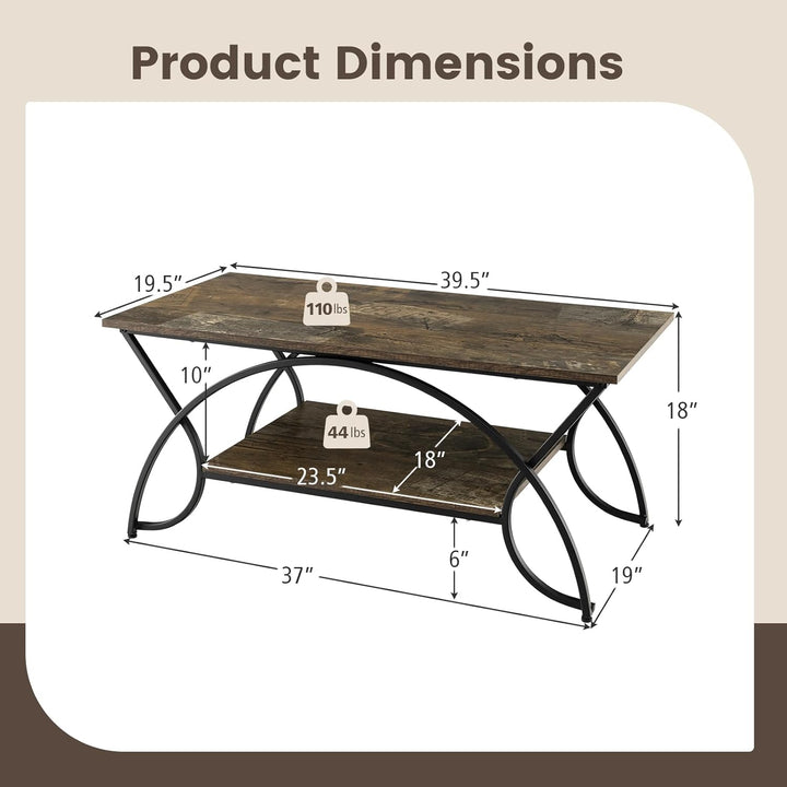 COSTWAY Industrial Wood Accent Table, 2-Tier Coffee Table, Rustic Brown