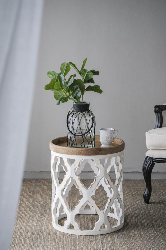 Stylish Side Tables for Living Rooms: Modern Coffee Table Center Piece, 23" Large Distressed White Side Table, White