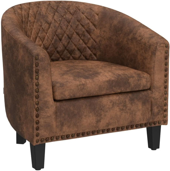 Armchair Barrel Club Chair,Modern Microfiber Accent (Light Coffee)