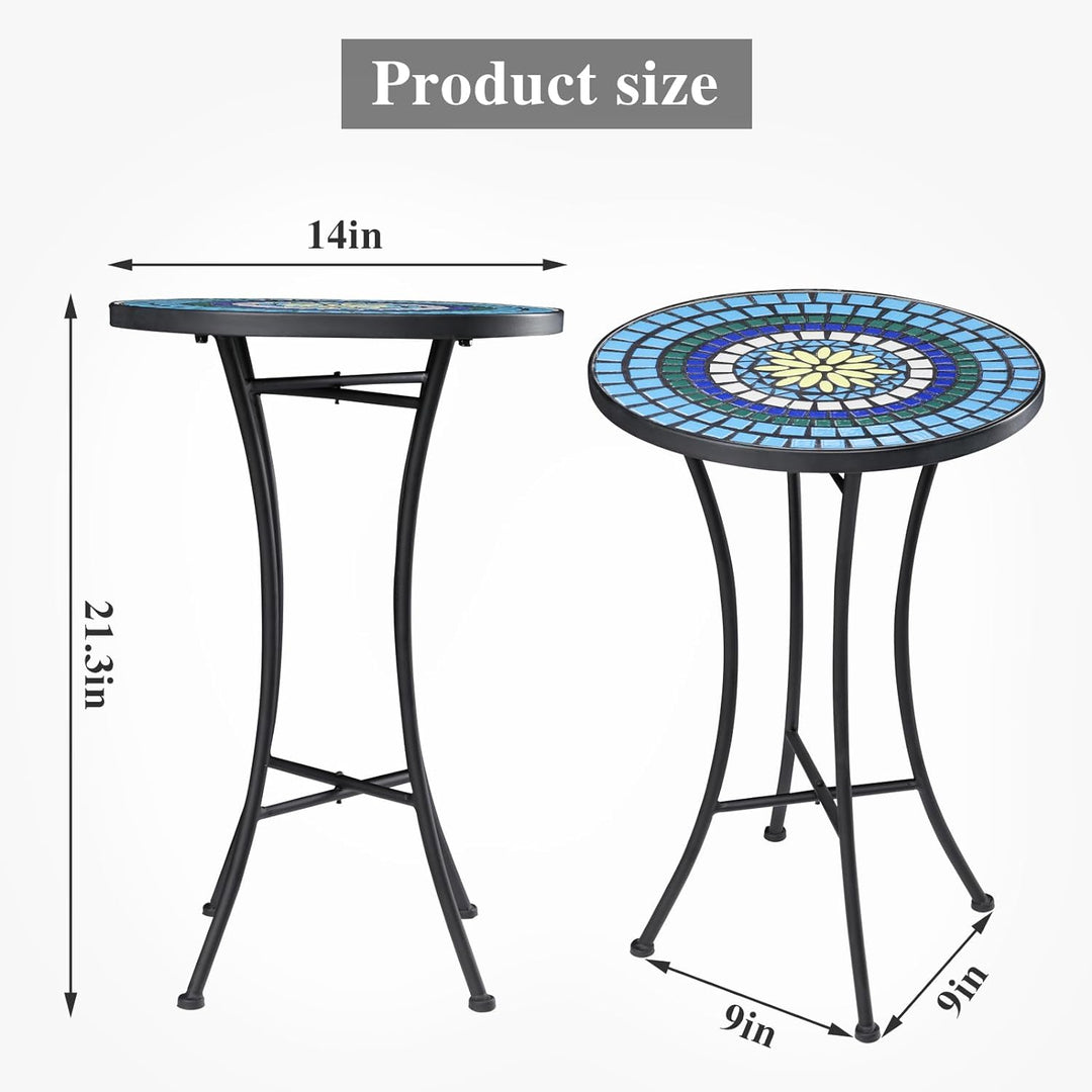 Mosaic Outdoor Side Table, 14" Round Folding End Table