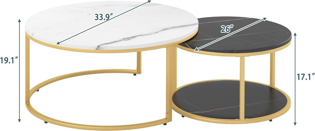 Elegant Modern Round Coffee Table Set, White and Black