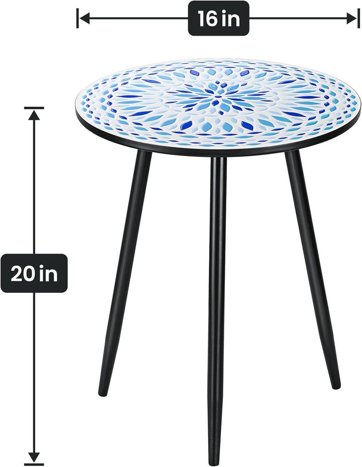 Round Side Table, 16" Ceramic Tile Top, Metal Base