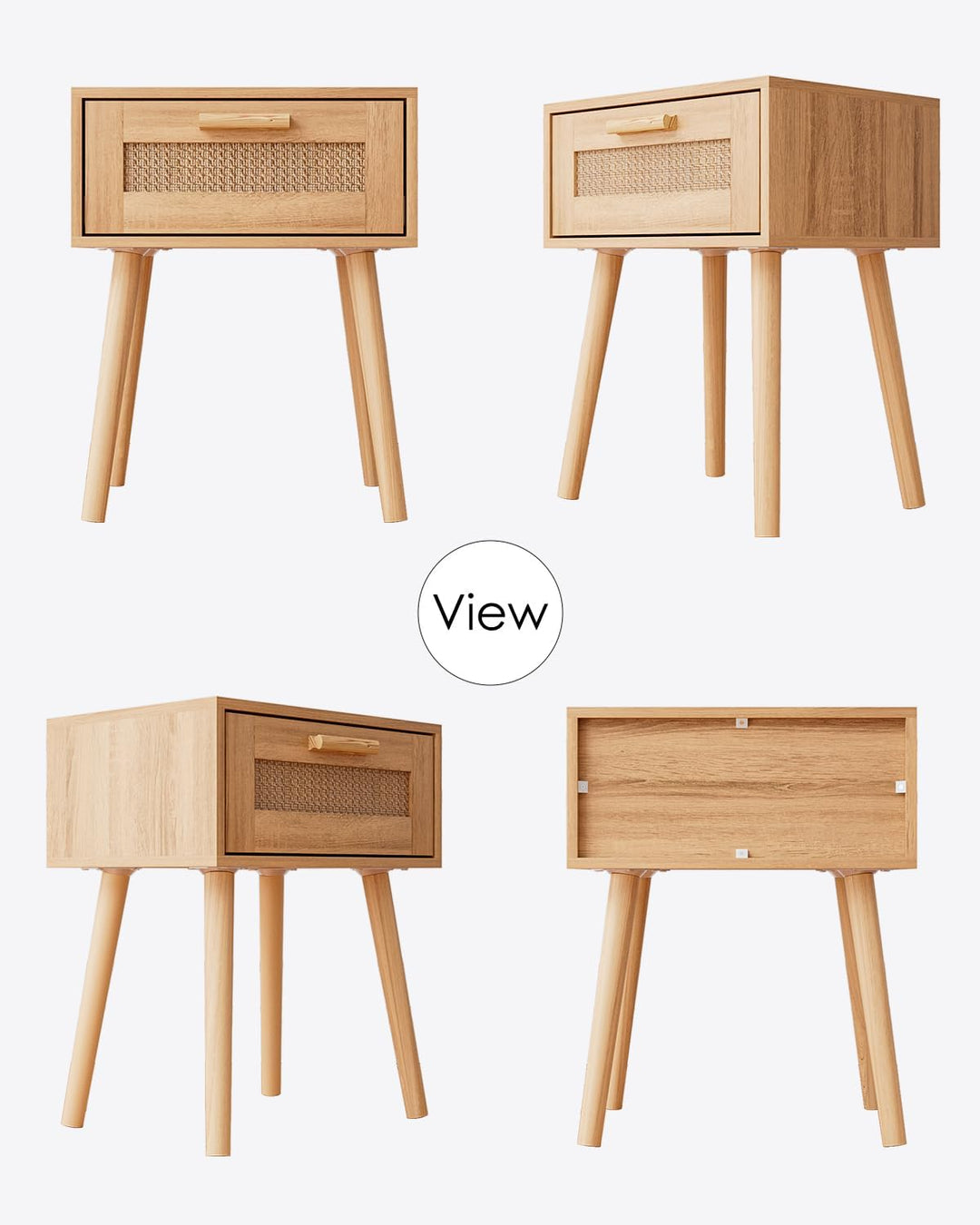 Wooden Nightstands with Rattan Weaving Drawer