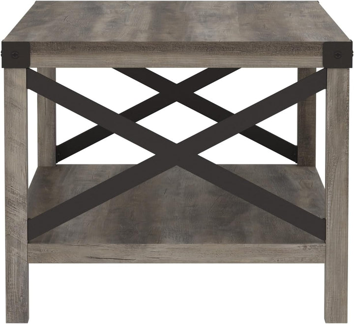 Sedalia Modern Farmhouse Metal X Coffee Table, Grey Wash