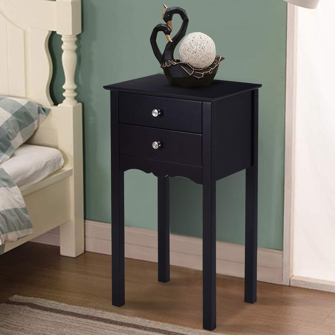 End Table w/ 2 Drawers Side Table Nightstand Black