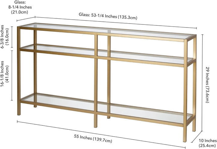 Rectangular Console Table, Brass Finish, Entryway Accent