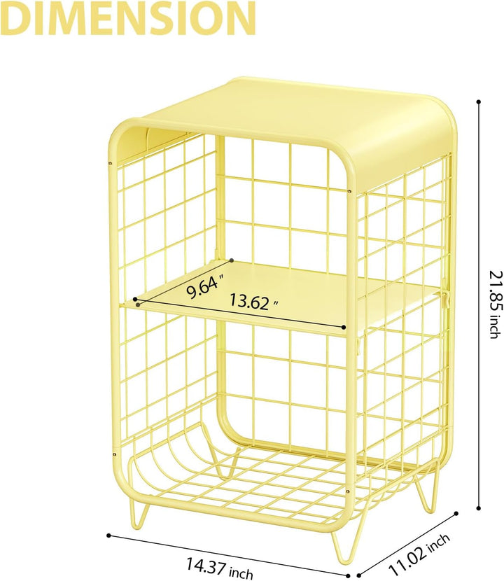 Cute Nightstand,Metal Side Table,3-Tier Modern