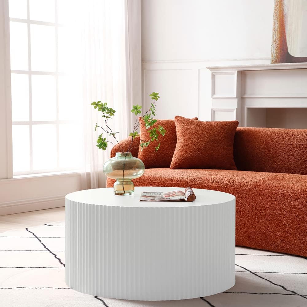 Modern Nesting Coffee Table Set, White Round End Tables