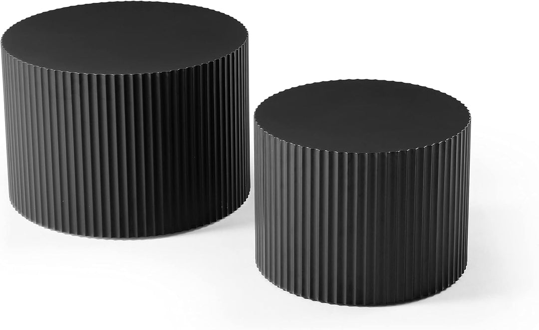 Nesting Coffee Table Set, Modern Drum Side End Tables, 23.62" Round-Black