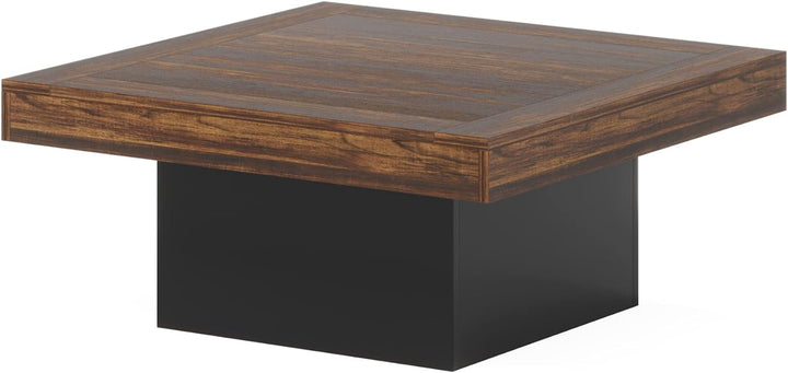 Tribesigns Square LED Coffee Table, Rustic Brown & Black