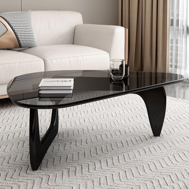 Triangle Glass Coffee Table, Mid-Century Modern End Table, Black Grey