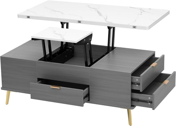 Merax Modern Lift Top Coffee Table, Convertible Dining, Grey & White