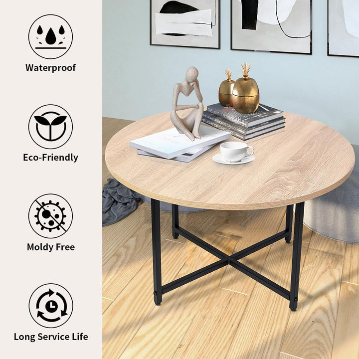 Round Coffee Table - Stylish Modern Small Coffee Table, Nature