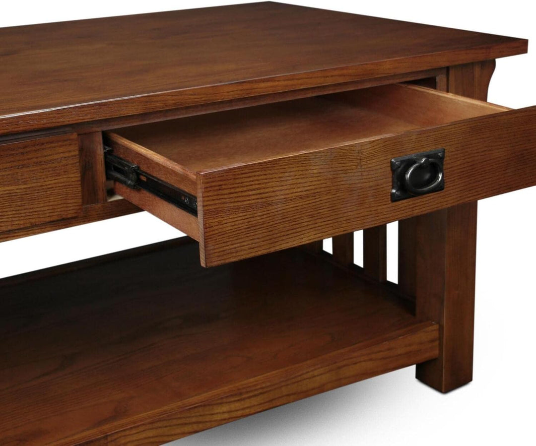 Elegant Mission-Style Coffee Table, Solid Wood, Medium Oak