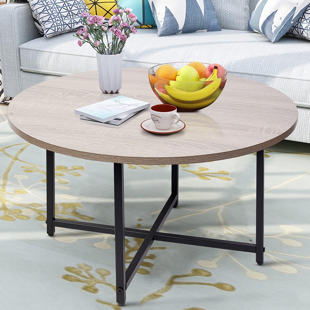 Round Coffee Table - Stylish Modern Small Coffee Table, Grey