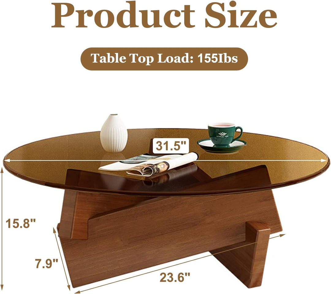 Stylish Round Coffee Table for Living Room, Walnut Brown