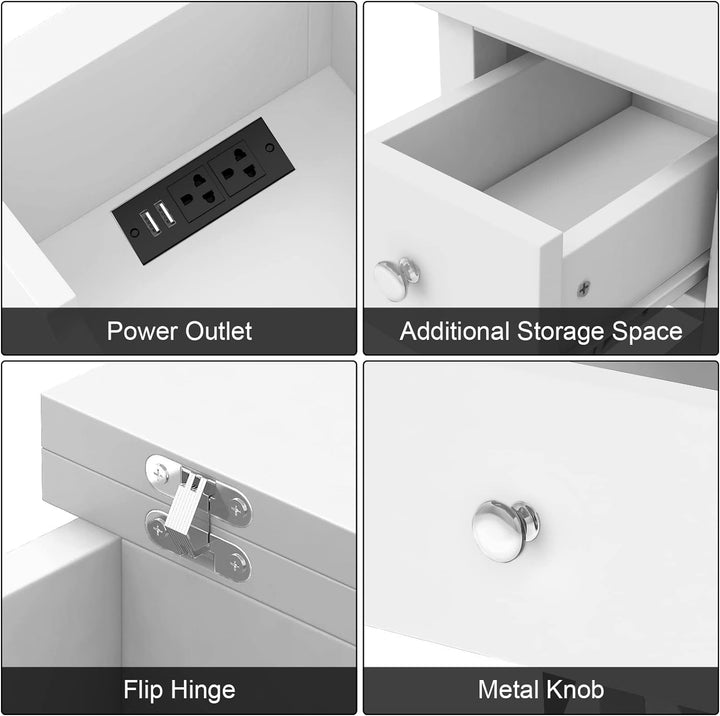 End Table with Charging Station, Narrow White