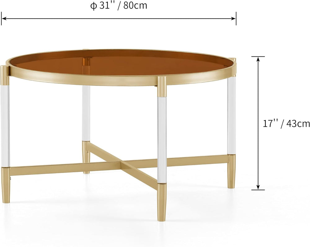 Modern Glass Coffee Table, Clear Glass Top & Clear Acrylic Legs