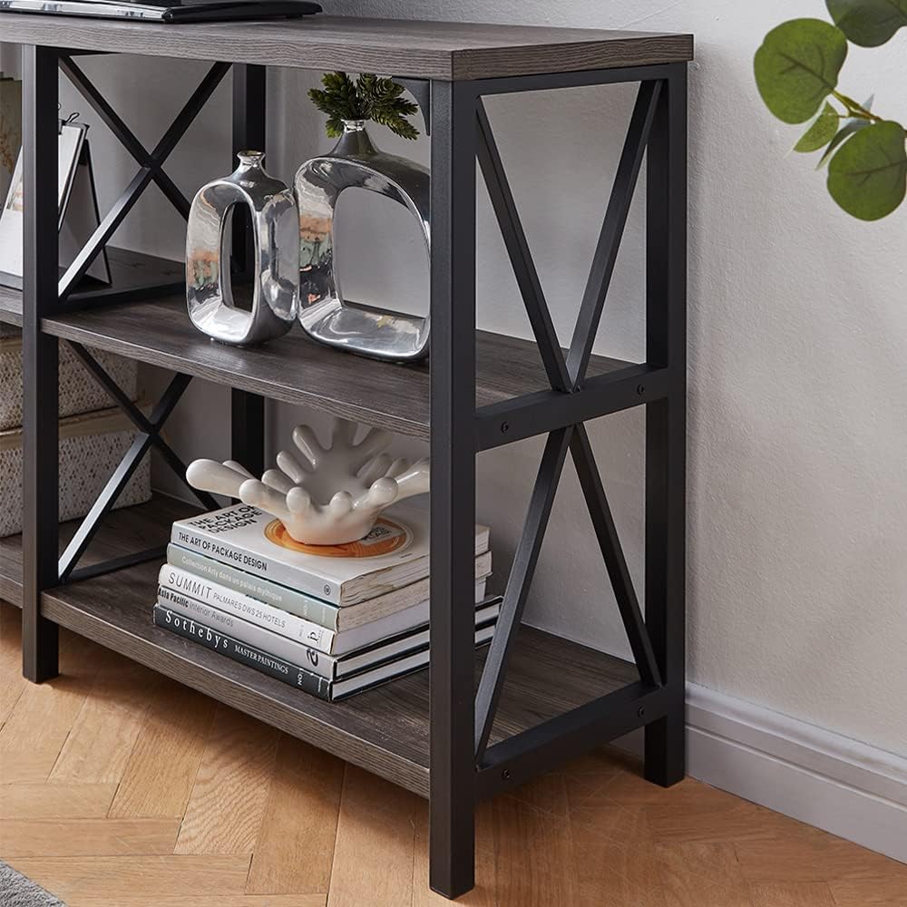 Industrial Console Table, Rustic Wood and Metal Sofa Table