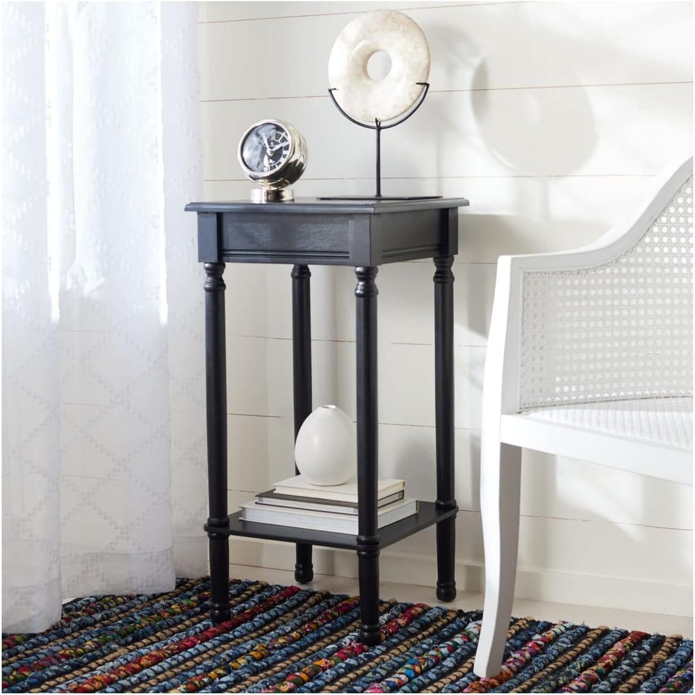 Home Collection Tinsley Black Square Bottom Shelf Round Accent Table