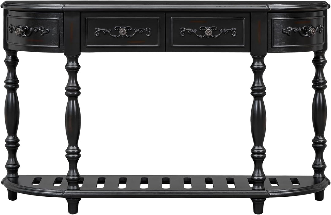 Retro Half Moon Entryway Table, Black, 4 Drawers34