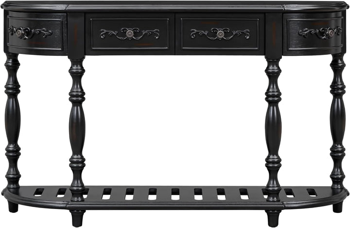 Retro Half Moon Entryway Table, Black, 4 Drawers34