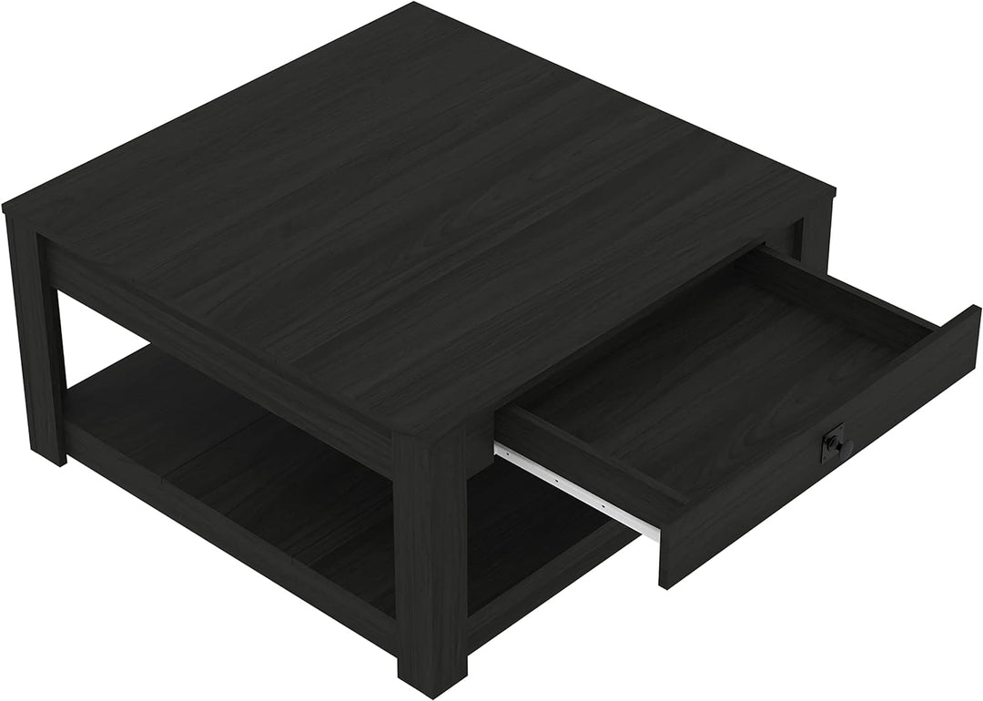 Galano Philia Modern Rectangular Coffee Table, 2-Tier, Black Oak