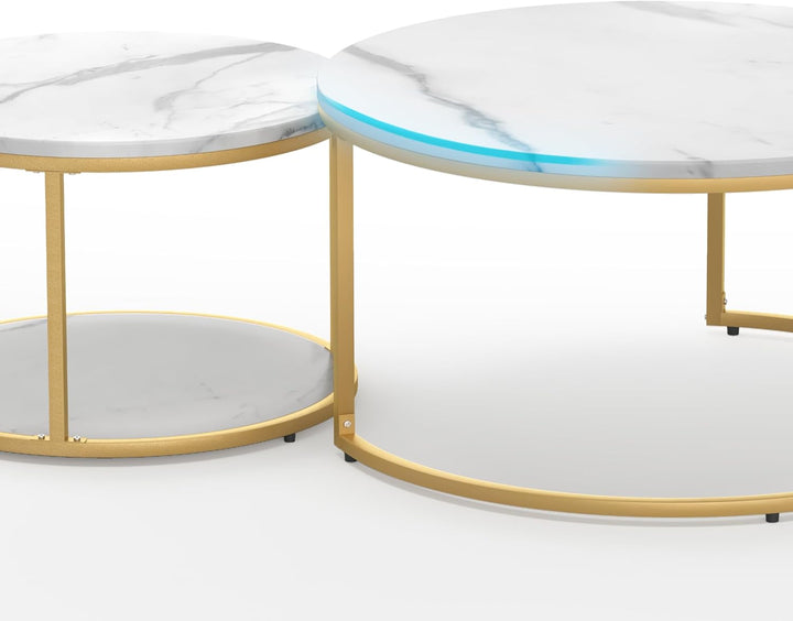 Elegant Modern Round Coffee Table Set, White