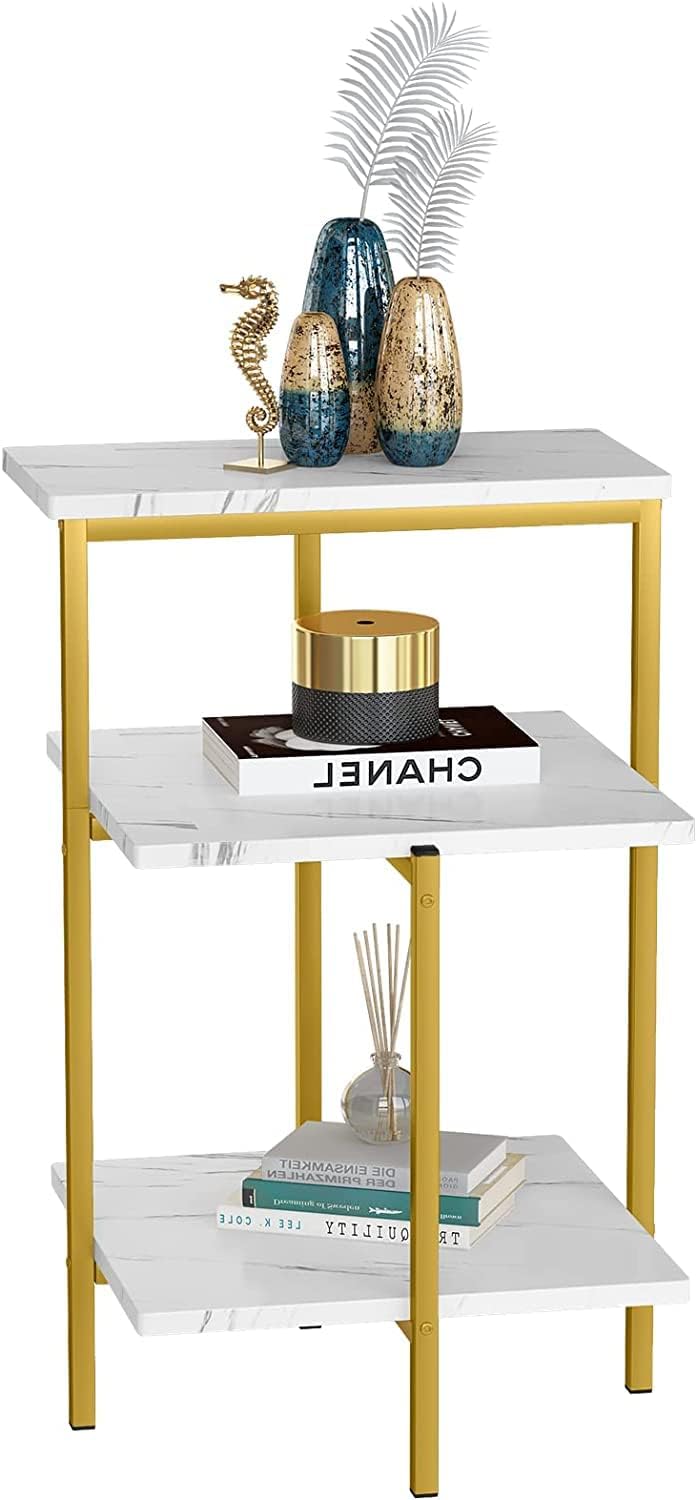 Small End Table,3-Tier Gold Side Table,Rectangle Bedside Tables/Nightstand