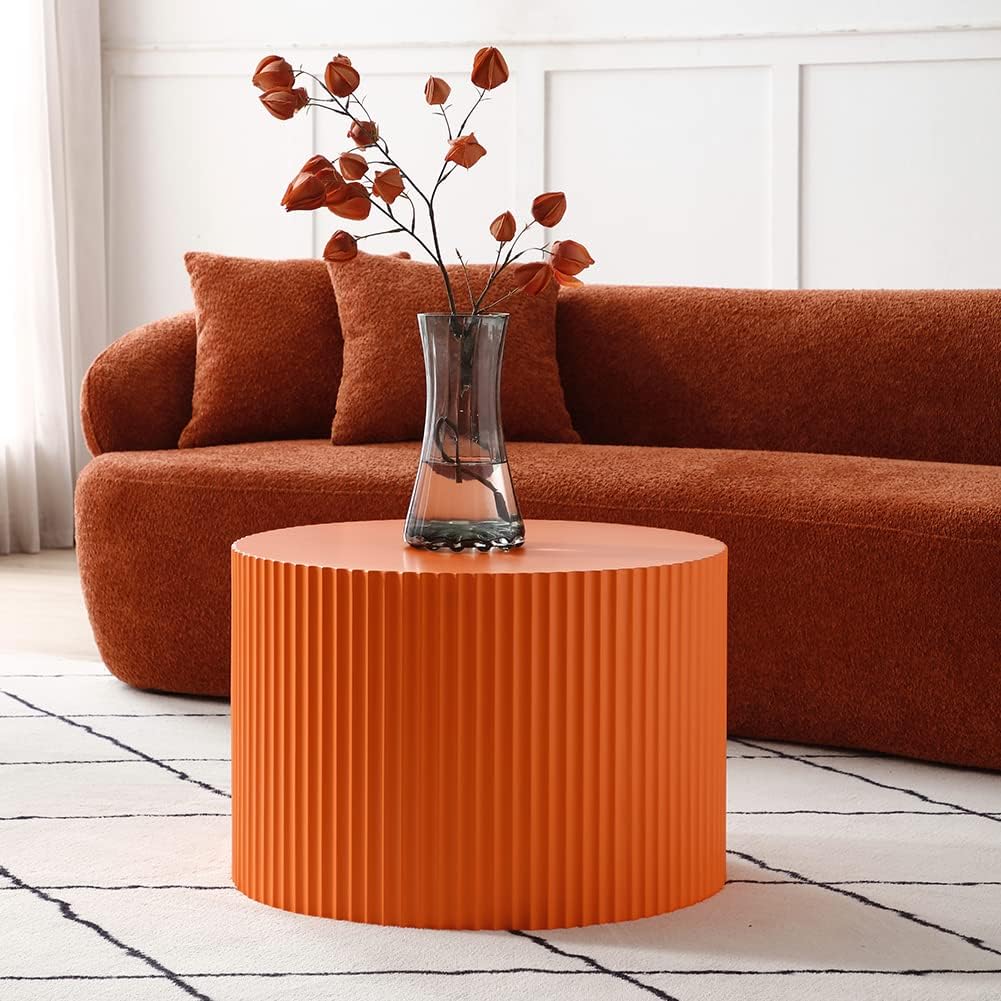 Modern Round Coffee Tables Set of 2, Orange