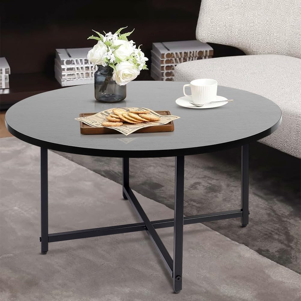 Round Coffee Table - Stylish Modern Small Coffee Table, Black