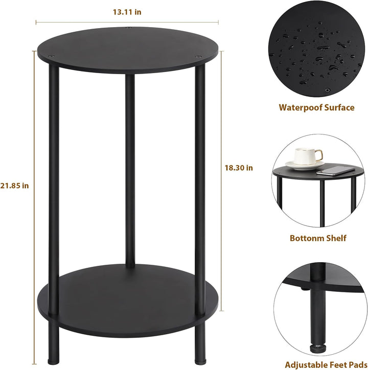 Small Round Side Table, 2 Tiers Farmhouse End Tables